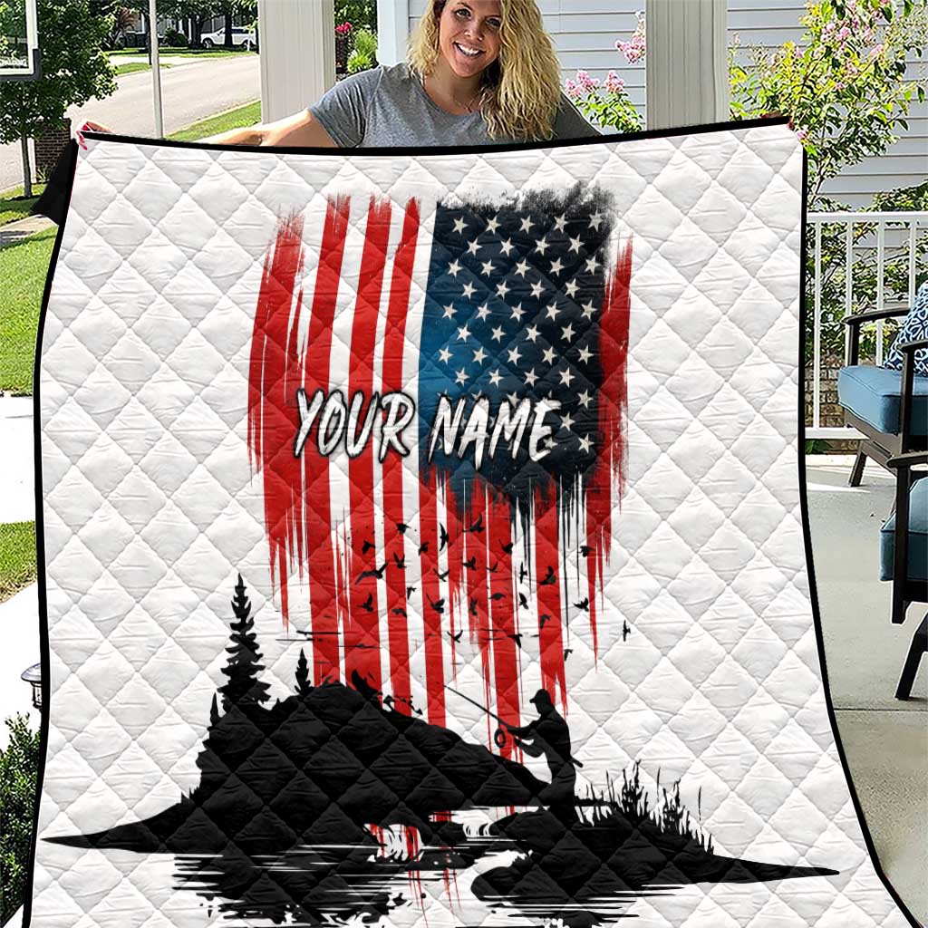 Custom Flag American Fishing Quilt Fish Silhouette in Grunge Patriotic - Wonder Print Shop