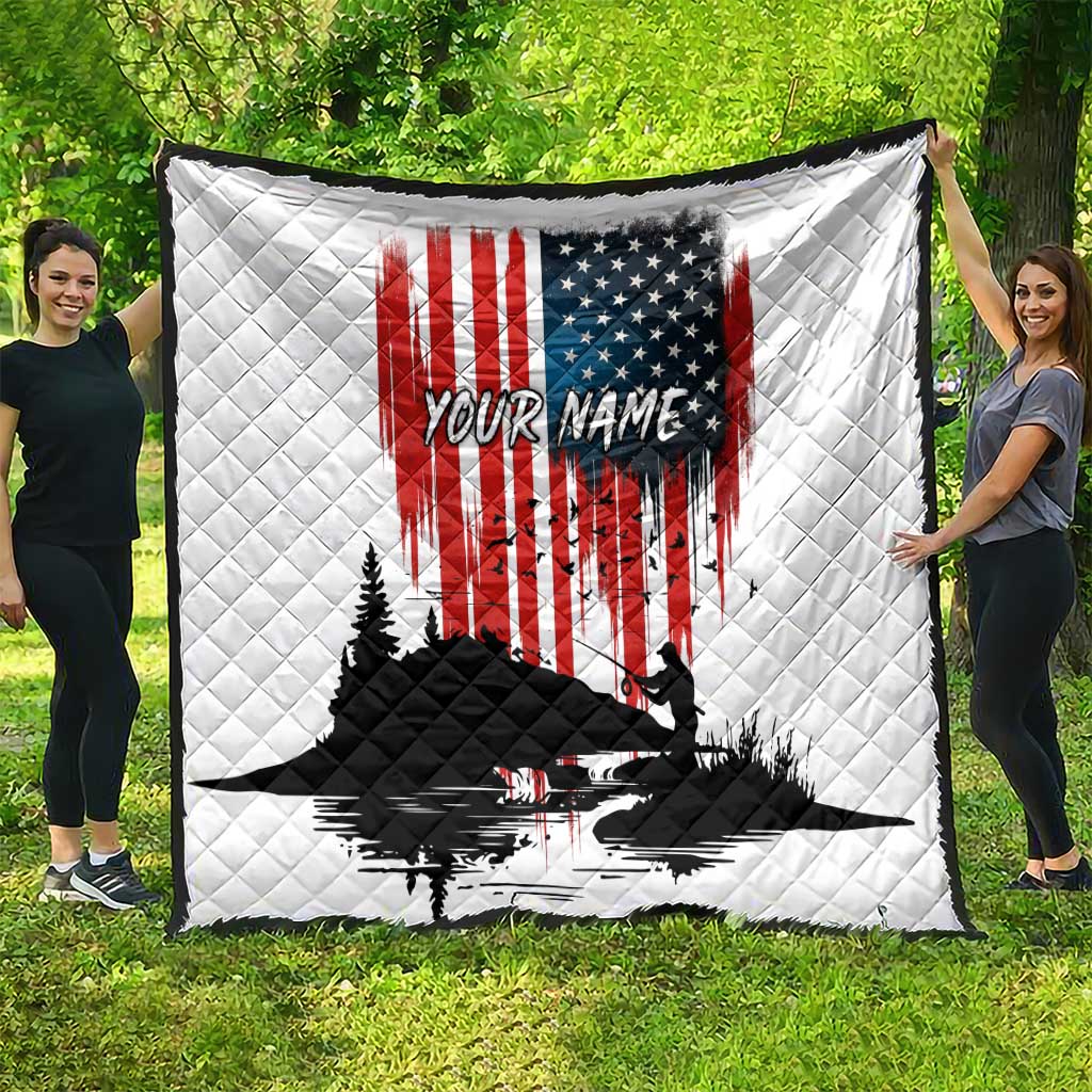 Custom Flag American Fishing Quilt Fish Silhouette in Grunge Patriotic - Wonder Print Shop