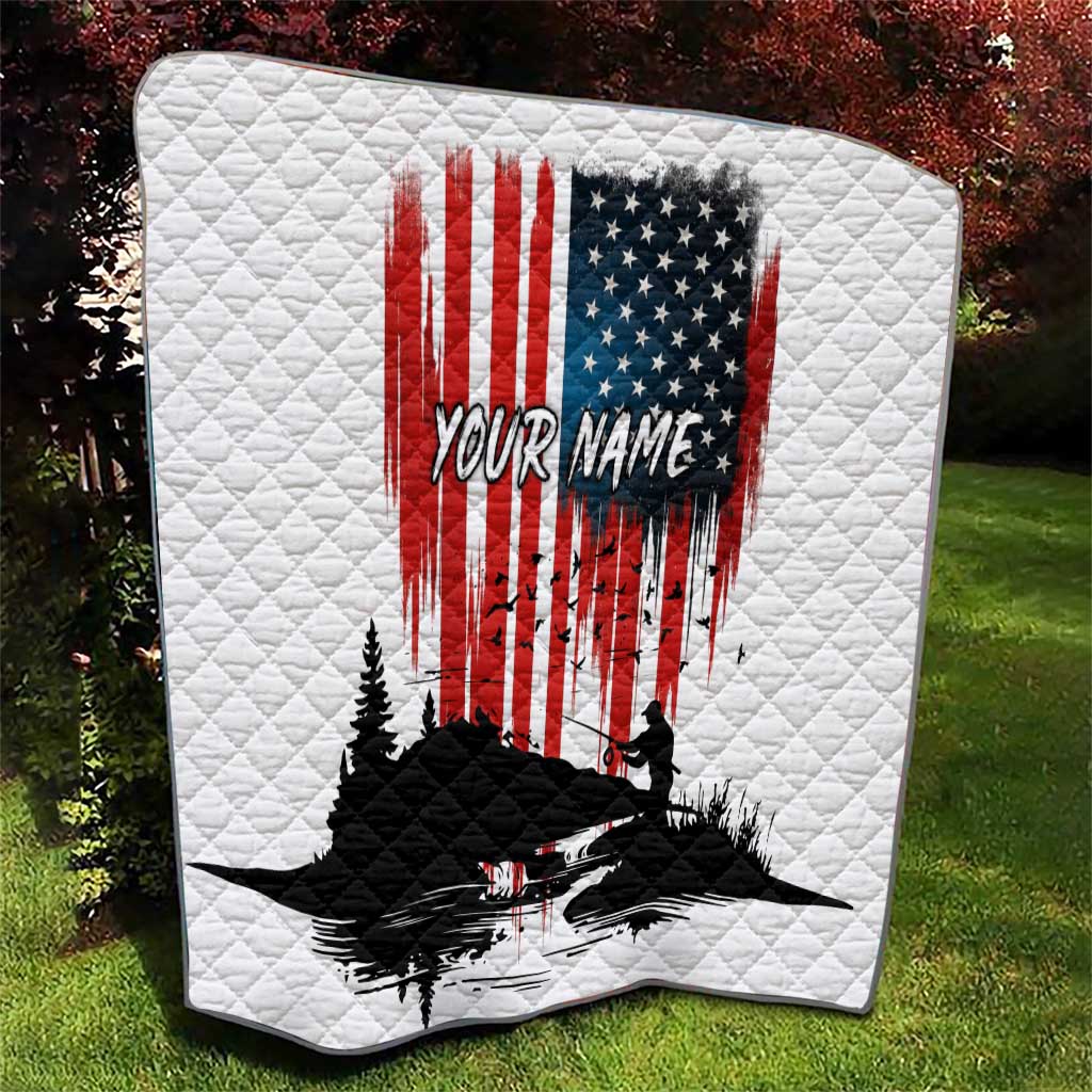 Custom Flag American Fishing Quilt Fish Silhouette in Grunge Patriotic - Wonder Print Shop