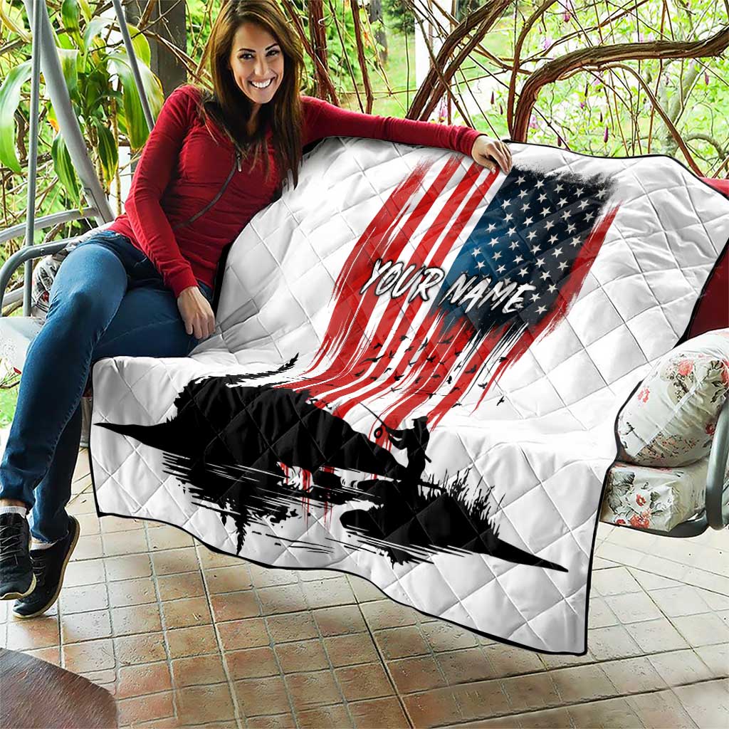 Custom Flag American Fishing Quilt Fish Silhouette in Grunge Patriotic - Wonder Print Shop