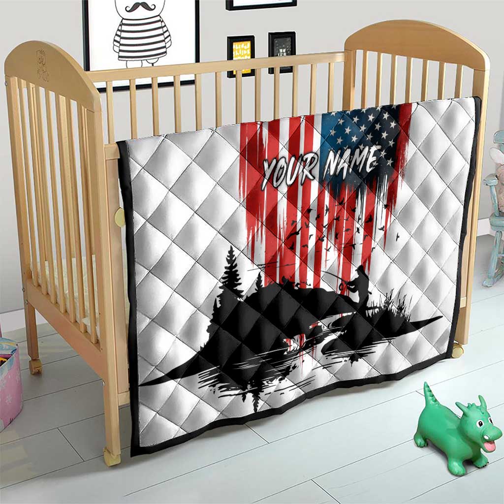 Custom Flag American Fishing Quilt Fish Silhouette in Grunge Patriotic - Wonder Print Shop