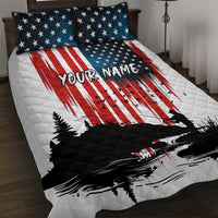 Custom Flag American Fishing Quilt Bed Set Fish Silhouette in Grunge Patriotic - Wonder Print Shop