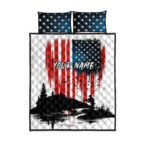Custom Flag American Fishing Quilt Bed Set Fish Silhouette in Grunge Patriotic - Wonder Print Shop