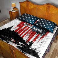 Custom Flag American Fishing Quilt Bed Set Fish Silhouette in Grunge Patriotic - Wonder Print Shop