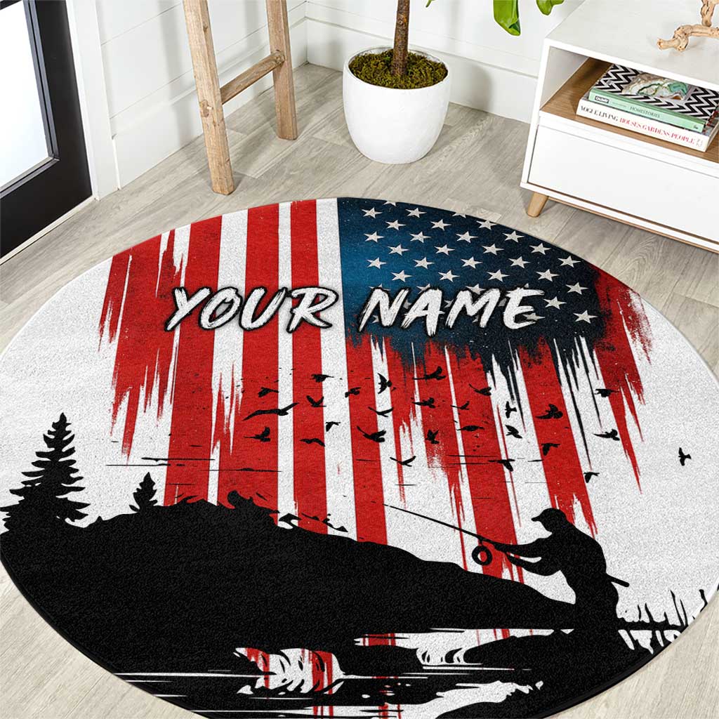 Custom Flag American Fishing Round Carpet Fish Silhouette in Grunge Patriotic - Wonder Print Shop