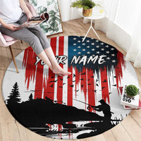 Custom Flag American Fishing Round Carpet Fish Silhouette in Grunge Patriotic - Wonder Print Shop