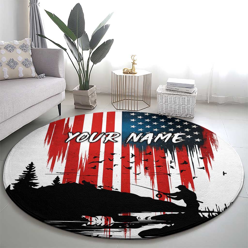 Custom Flag American Fishing Round Carpet Fish Silhouette in Grunge Patriotic - Wonder Print Shop