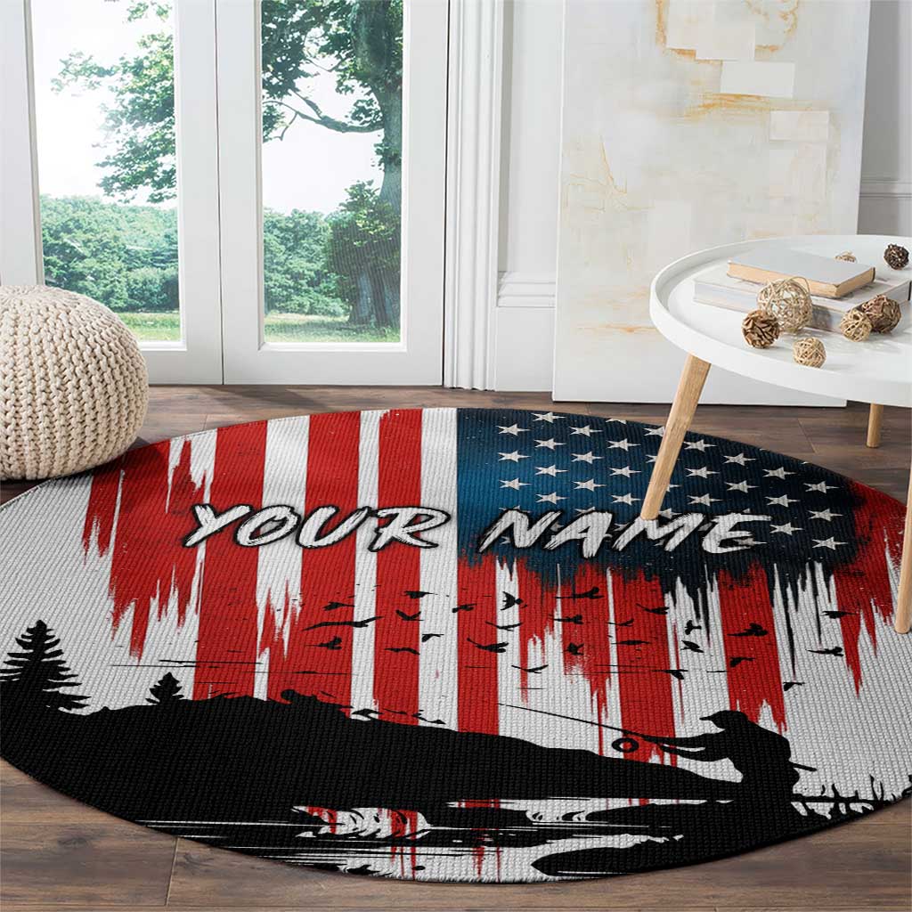 Custom Flag American Fishing Round Carpet Fish Silhouette in Grunge Patriotic - Wonder Print Shop