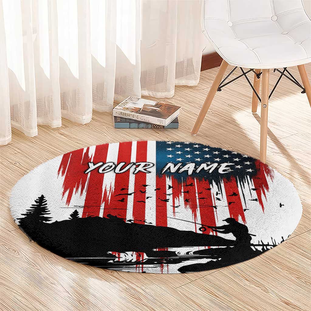 Custom Flag American Fishing Round Carpet Fish Silhouette in Grunge Patriotic - Wonder Print Shop