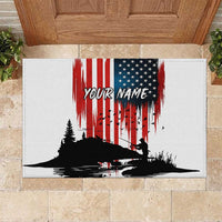 Custom Flag American Fishing Rubber Doormat Fish Silhouette in Grunge Patriotic - Wonder Print Shop
