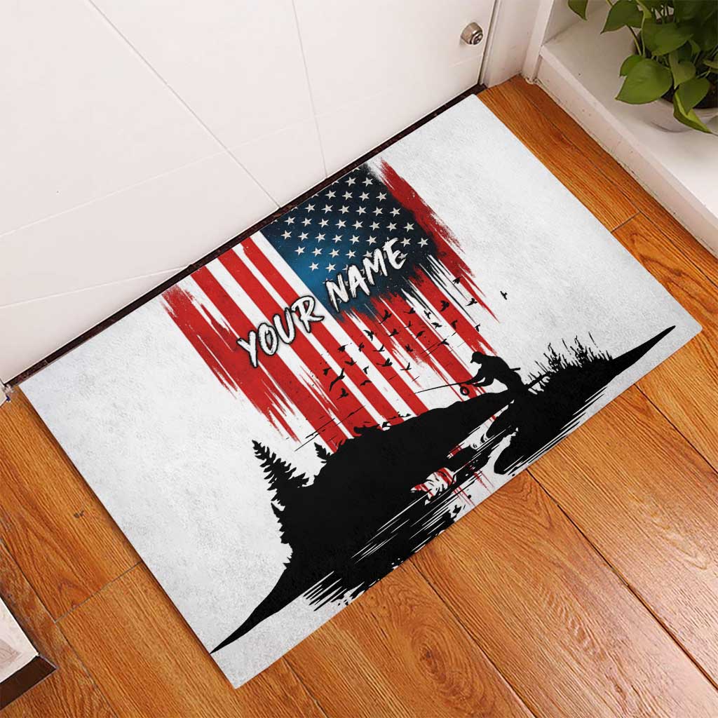Custom Flag American Fishing Rubber Doormat Fish Silhouette in Grunge Patriotic - Wonder Print Shop