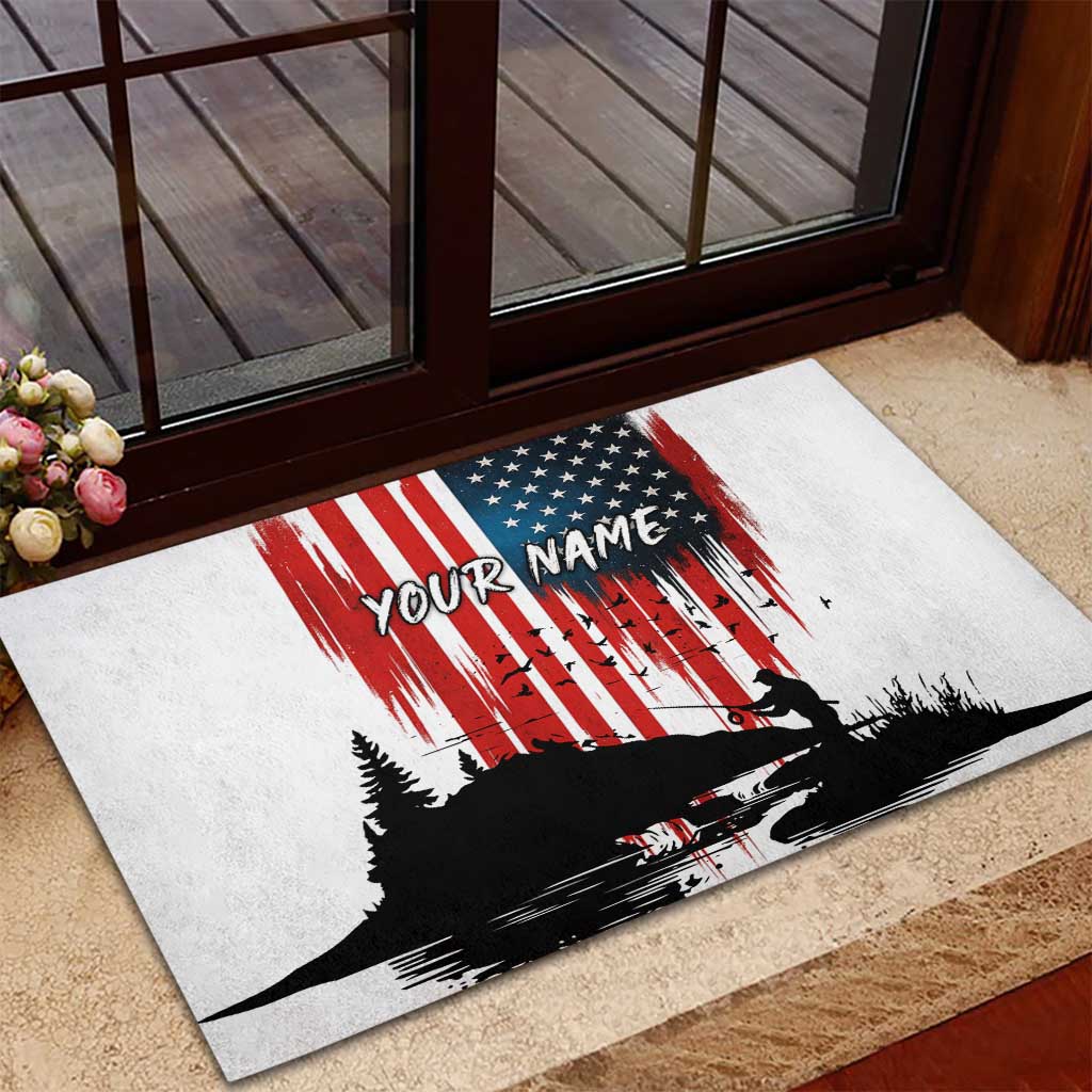 Custom Flag American Fishing Rubber Doormat Fish Silhouette in Grunge Patriotic - Wonder Print Shop
