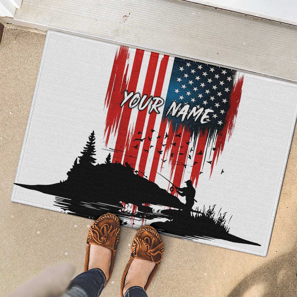 Custom Flag American Fishing Rubber Doormat Fish Silhouette in Grunge Patriotic - Wonder Print Shop
