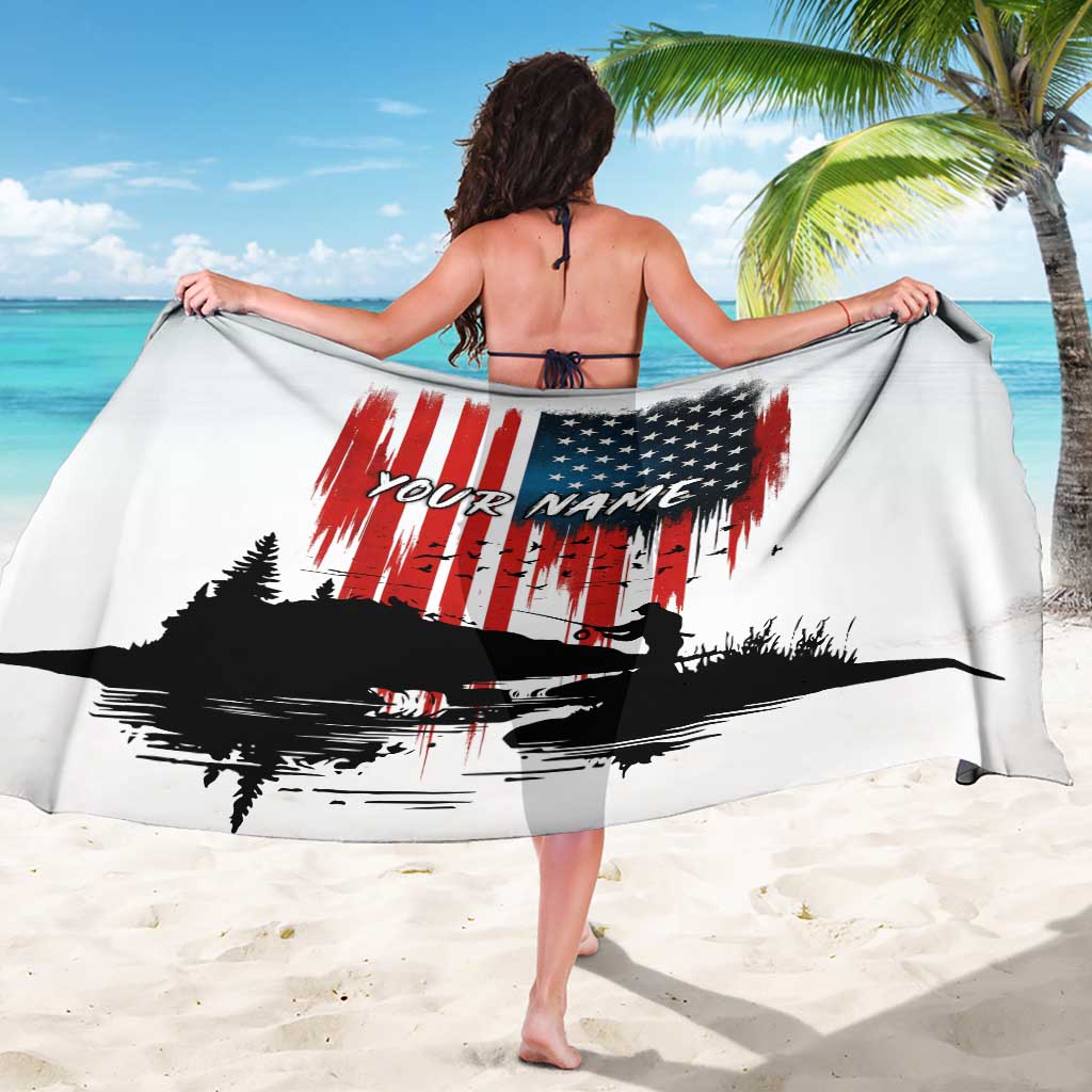 Custom Flag American Fishing Sarong Fish Silhouette in Grunge Patriotic - Wonder Print Shop