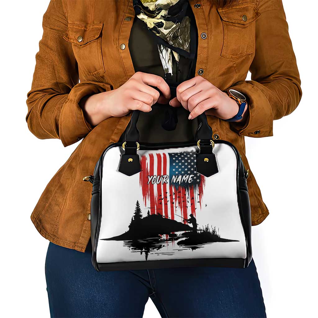 Custom Flag American Fishing Shoulder Handbag Fish Silhouette in Grunge Patriotic - Wonder Print Shop
