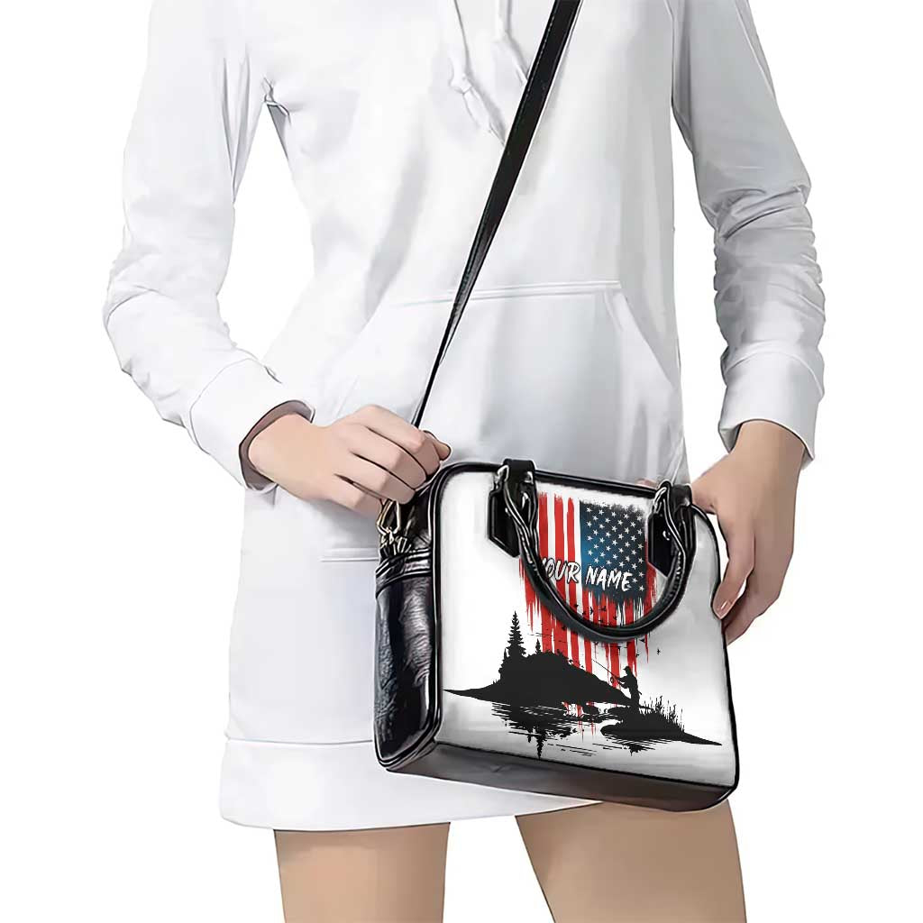 Custom Flag American Fishing Shoulder Handbag Fish Silhouette in Grunge Patriotic - Wonder Print Shop