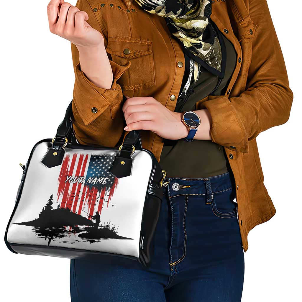 Custom Flag American Fishing Shoulder Handbag Fish Silhouette in Grunge Patriotic - Wonder Print Shop