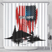Custom Flag American Fishing Shower Curtain Fish Silhouette in Grunge Patriotic - Wonder Print Shop