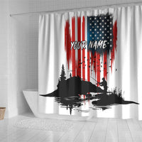 Custom Flag American Fishing Shower Curtain Fish Silhouette in Grunge Patriotic - Wonder Print Shop
