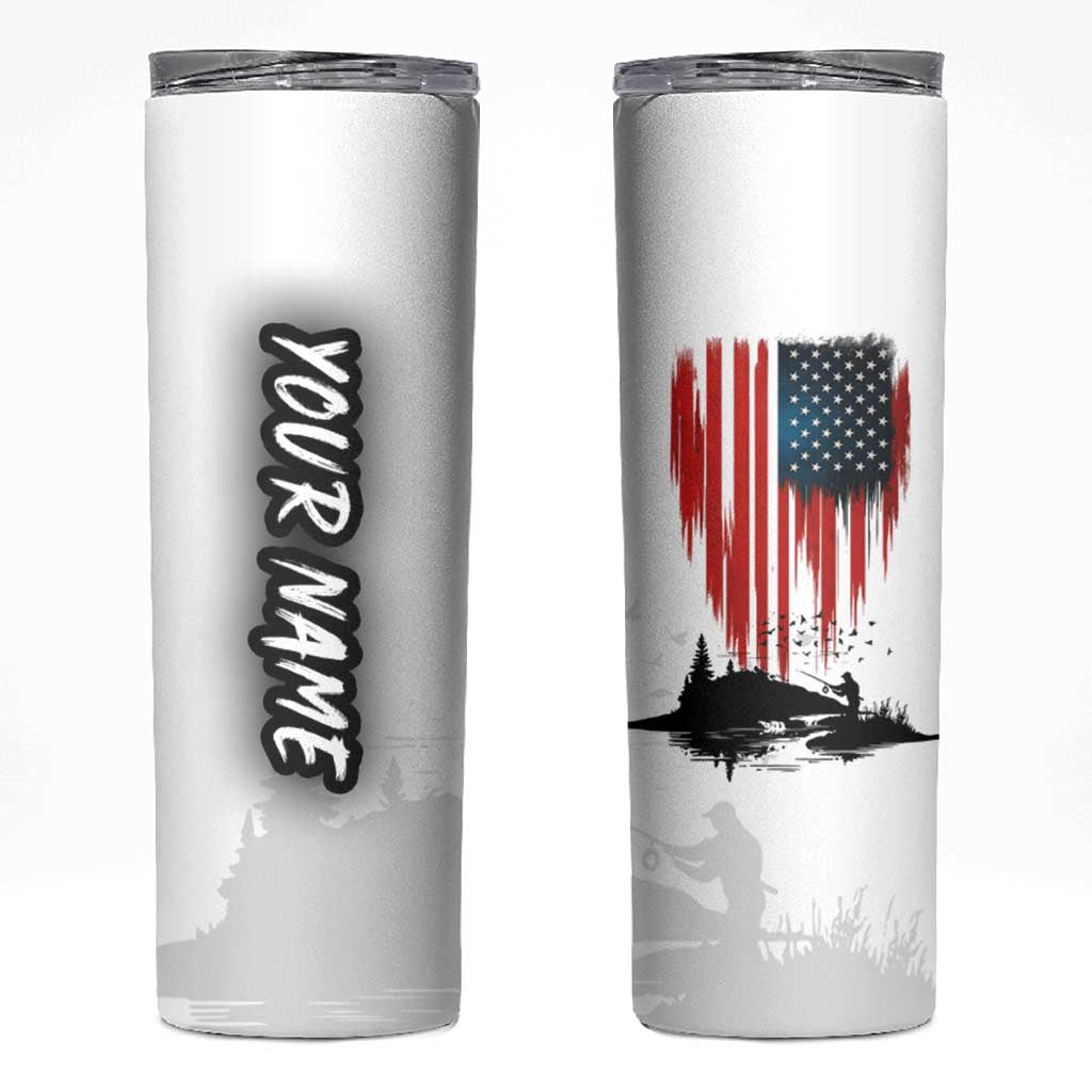 Custom Flag American Fishing Skinny Tumbler Fish Silhouette in Grunge Patriotic - Wonder Print Shop