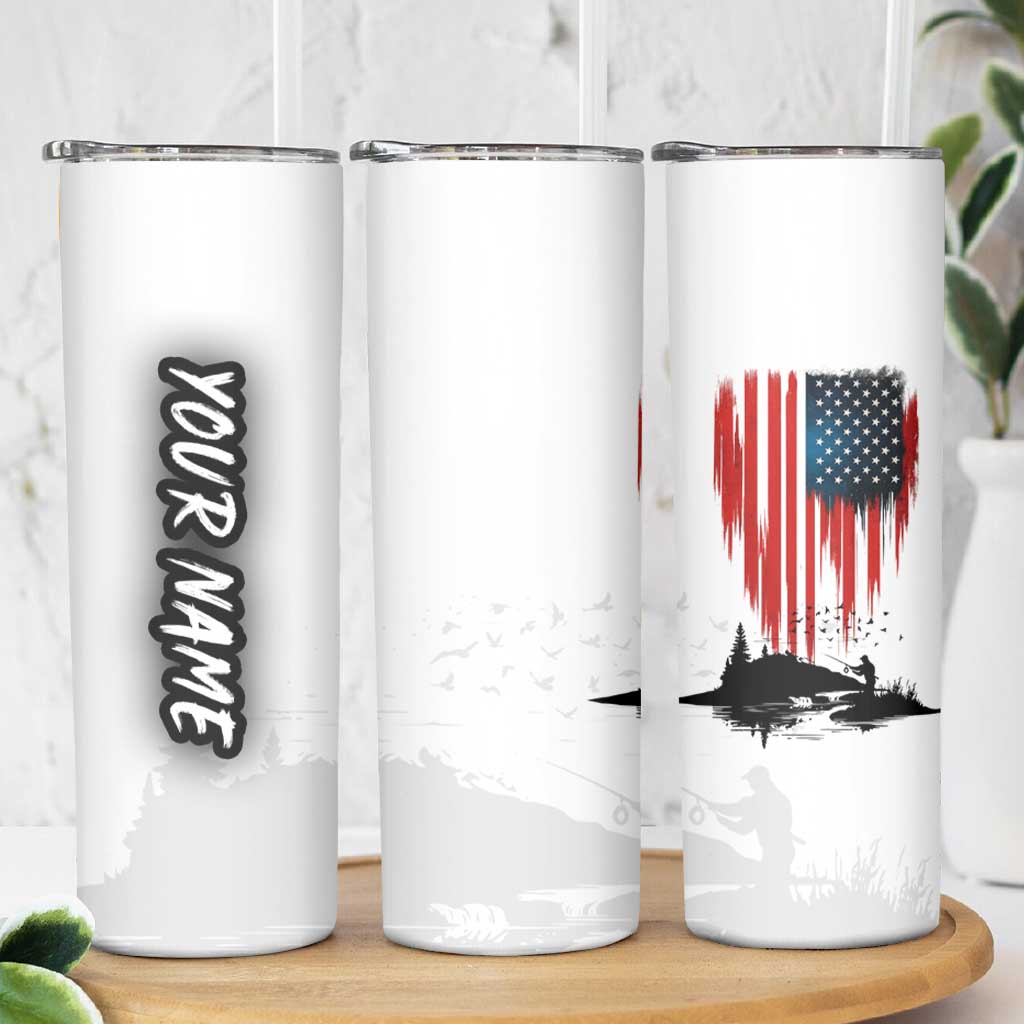 Custom Flag American Fishing Skinny Tumbler Fish Silhouette in Grunge Patriotic - Wonder Print Shop