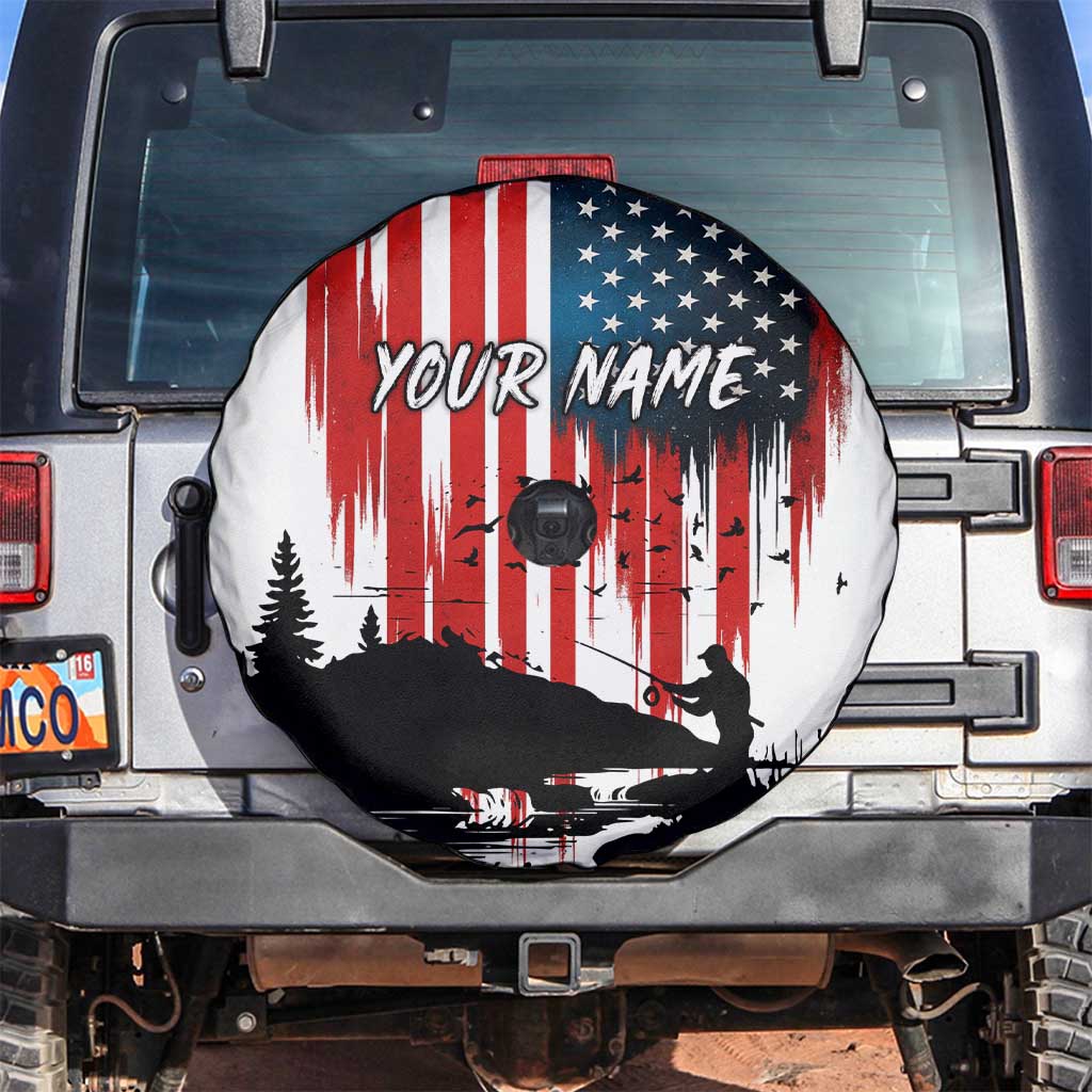 Custom Flag American Fishing Spare Tire Cover Fish Silhouette in Grunge Patriotic - Wonder Print Shop