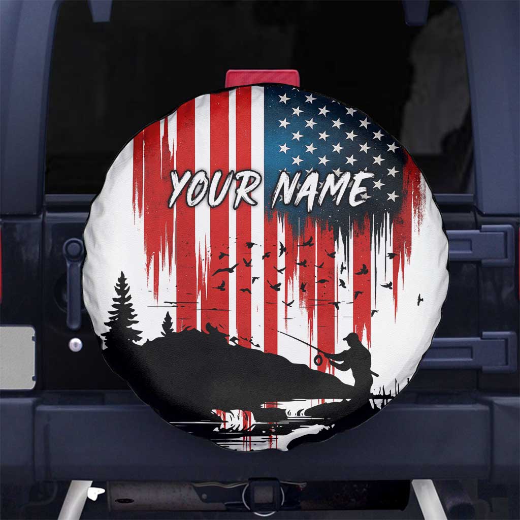 Custom Flag American Fishing Spare Tire Cover Fish Silhouette in Grunge Patriotic - Wonder Print Shop