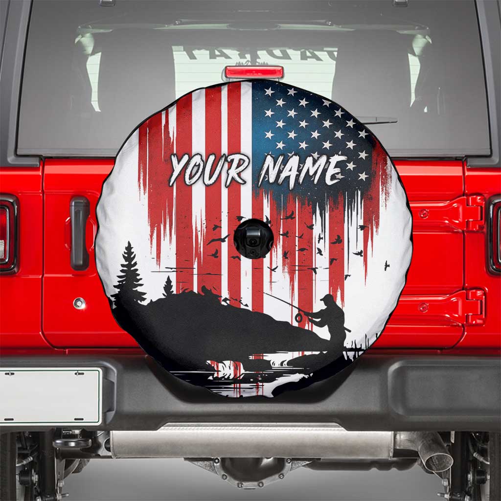 Custom Flag American Fishing Spare Tire Cover Fish Silhouette in Grunge Patriotic - Wonder Print Shop