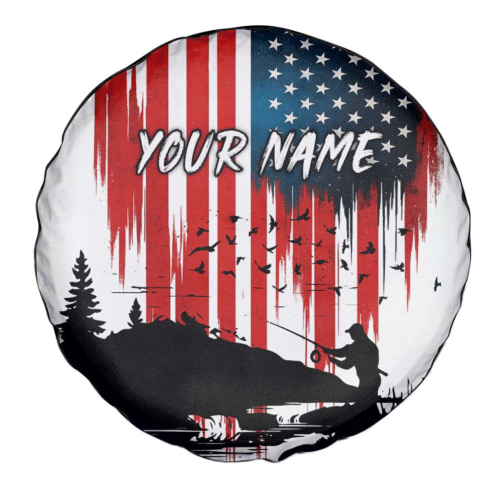 Custom Flag American Fishing Spare Tire Cover Fish Silhouette in Grunge Patriotic - Wonder Print Shop