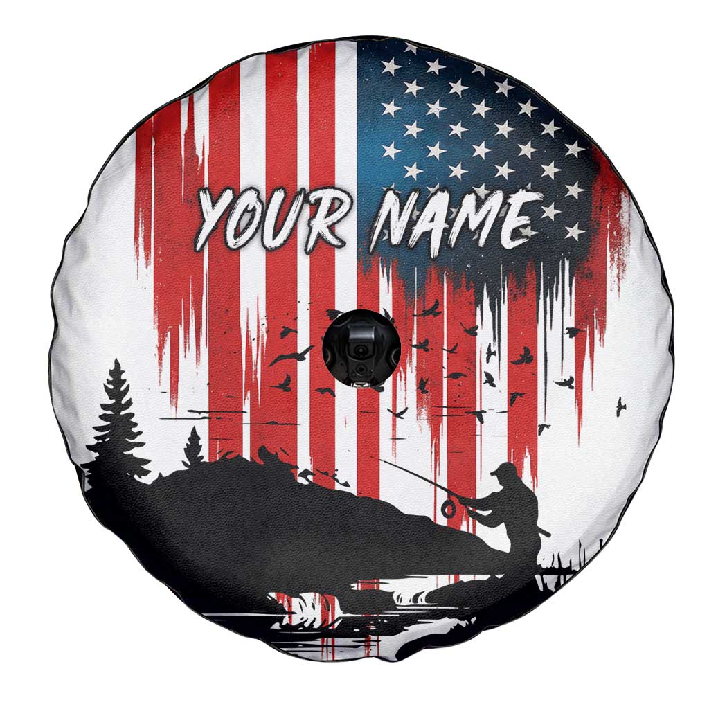 Custom Flag American Fishing Spare Tire Cover Fish Silhouette in Grunge Patriotic - Wonder Print Shop