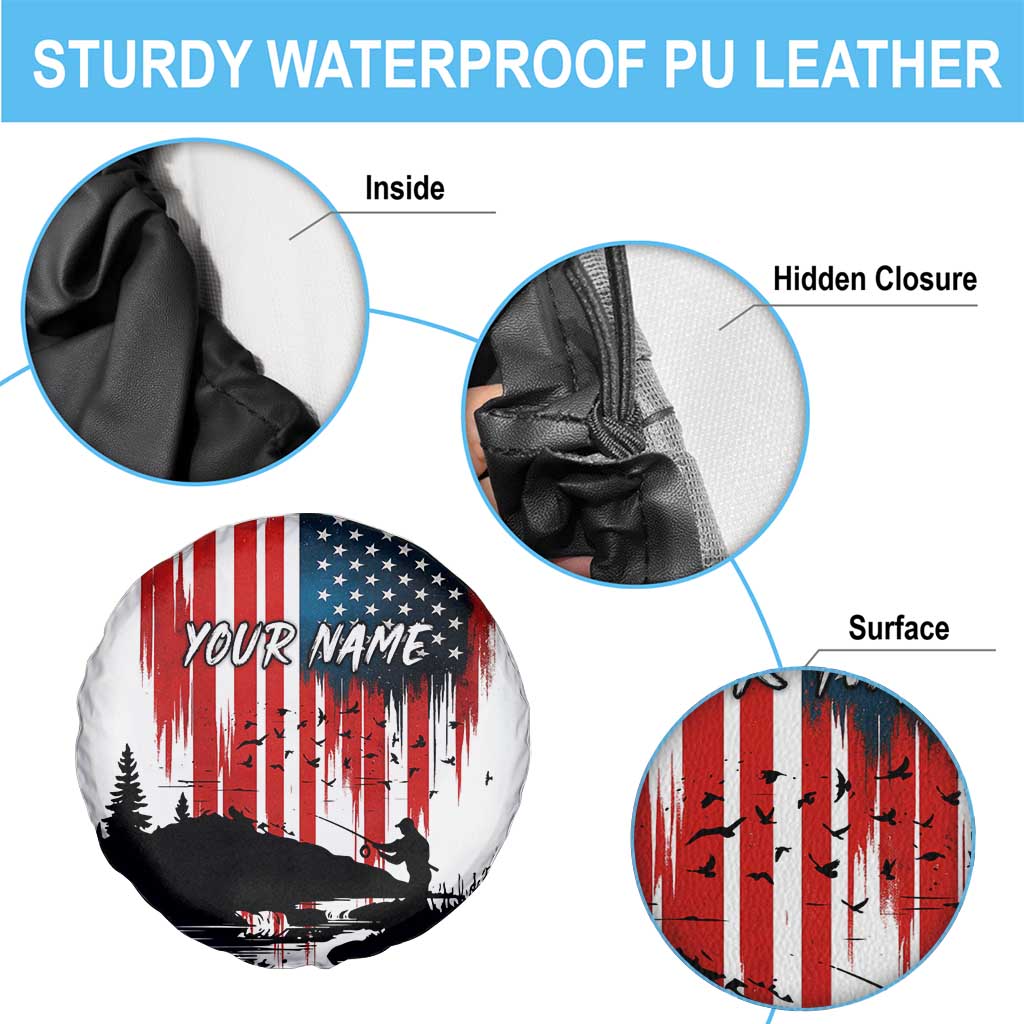 Custom Flag American Fishing Spare Tire Cover Fish Silhouette in Grunge Patriotic - Wonder Print Shop