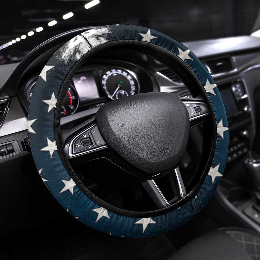 Flag American Fishing Steering Wheel Cover Fish Silhouette in Grunge Patriotic - Wonder Print Shop