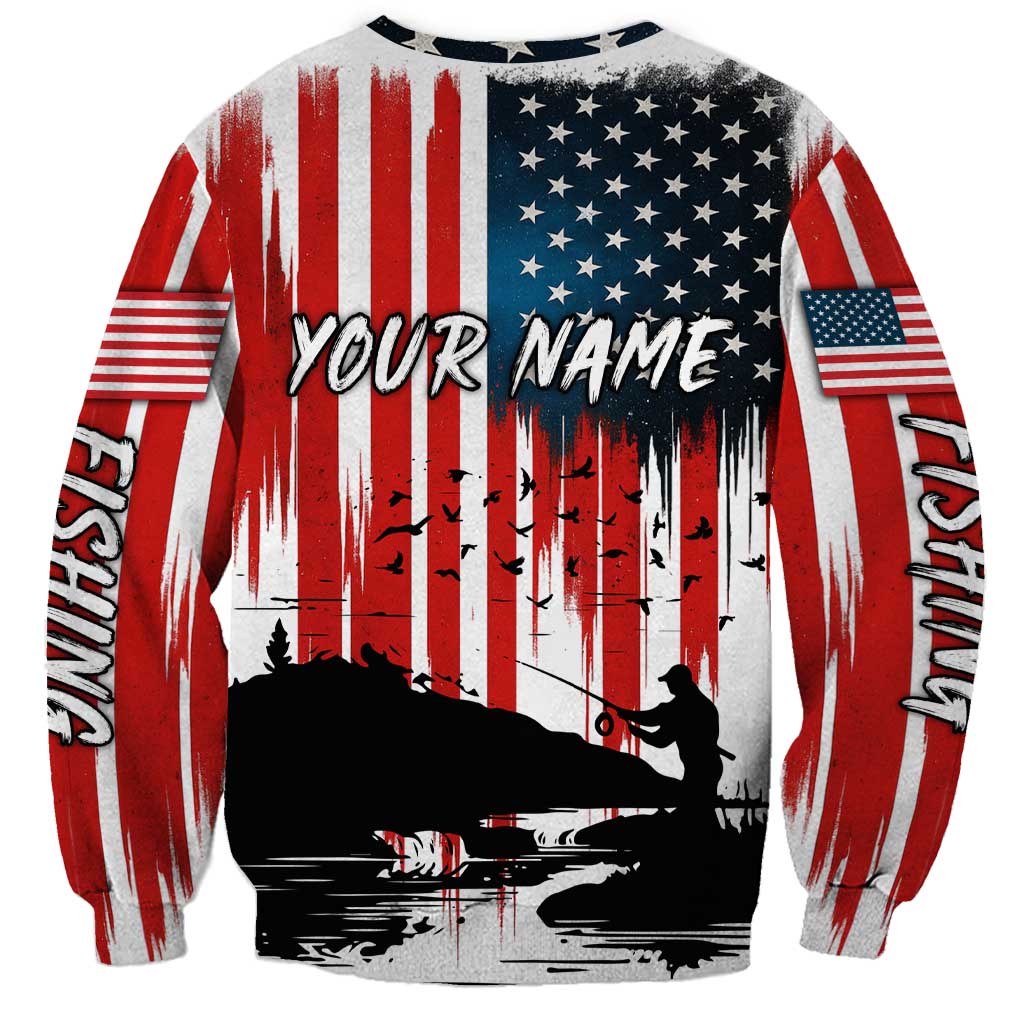 Custom Flag American Fishing Sweatshirt Fish Silhouette in Grunge Patriotic - Wonder Print Shop
