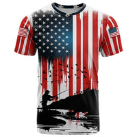Custom Flag American Fishing T Shirt Fish Silhouette in Grunge Patriotic - Wonder Print Shop