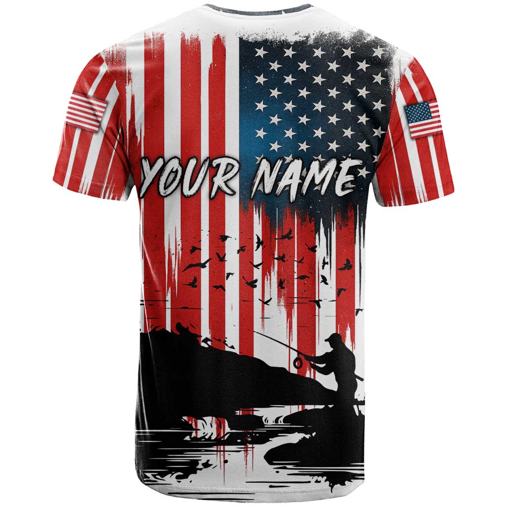 Custom Flag American Fishing T Shirt Fish Silhouette in Grunge Patriotic - Wonder Print Shop
