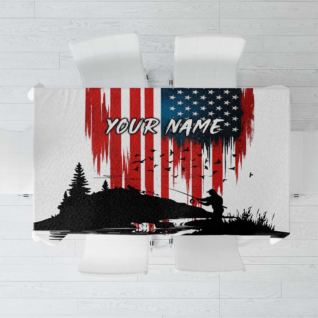Custom Flag American Fishing Tablecloth Fish Silhouette in Grunge Patriotic - Wonder Print Shop