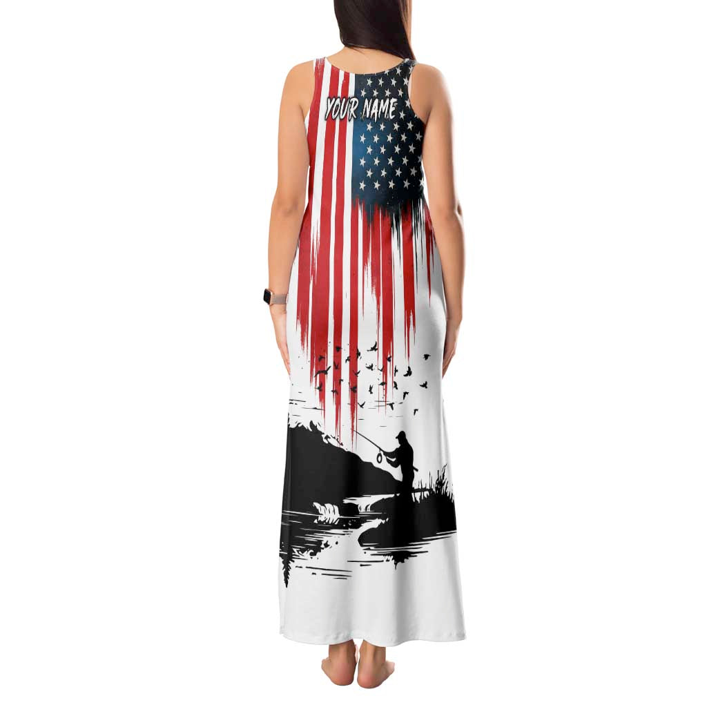 Custom Flag American Fishing Tank Maxi Dress Fish Silhouette in Grunge Patriotic - Wonder Print Shop