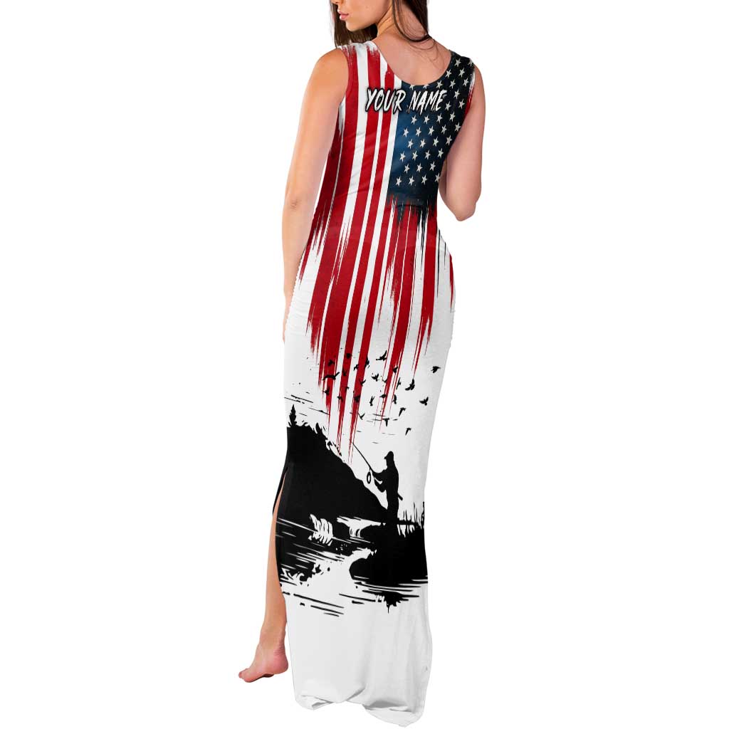 Custom Flag American Fishing Tank Maxi Dress Fish Silhouette in Grunge Patriotic - Wonder Print Shop