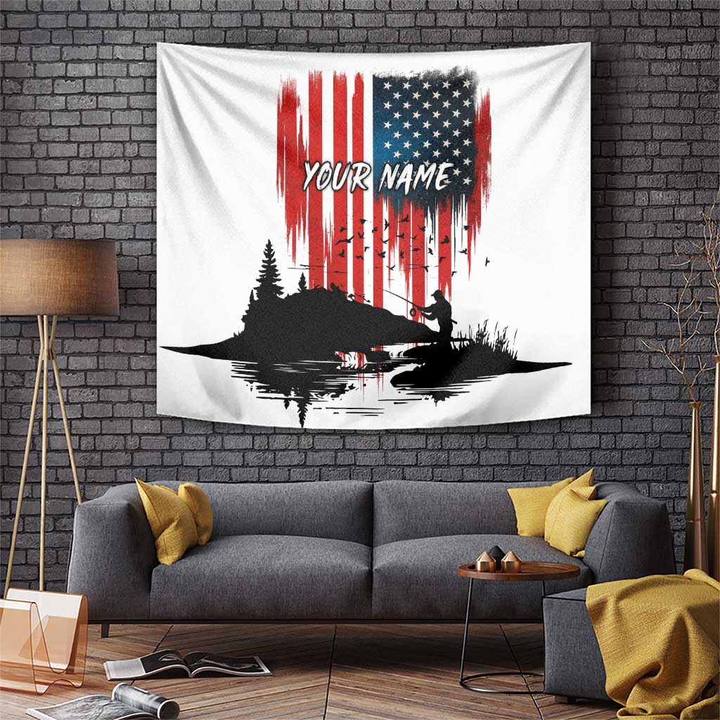 Custom Flag American Fishing Tapestry Fish Silhouette in Grunge Patriotic - Wonder Print Shop