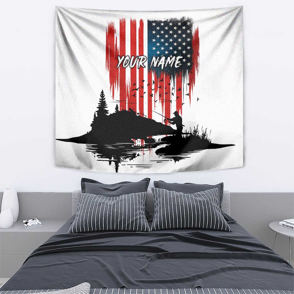 Custom Flag American Fishing Tapestry Fish Silhouette in Grunge Patriotic - Wonder Print Shop
