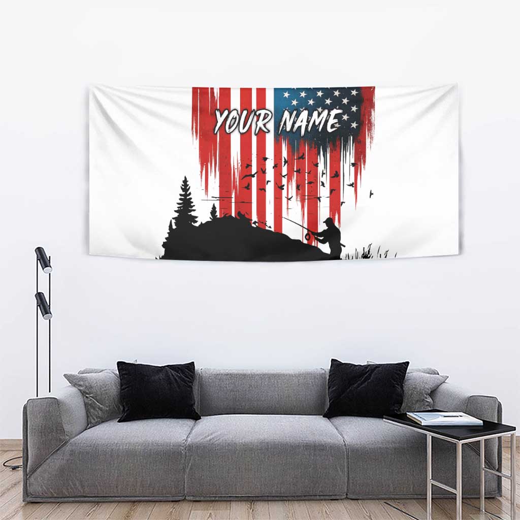Custom Flag American Fishing Tapestry Fish Silhouette in Grunge Patriotic - Wonder Print Shop