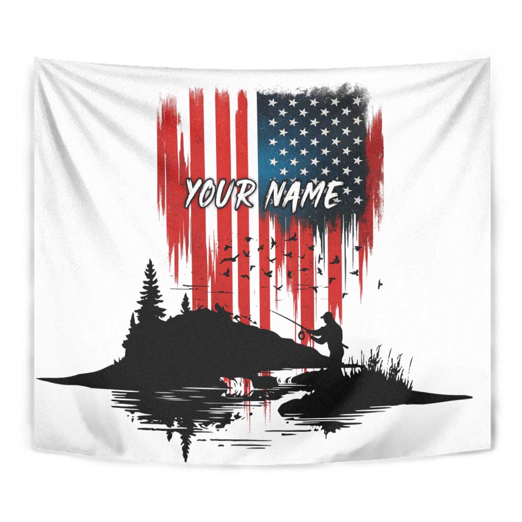 Custom Flag American Fishing Tapestry Fish Silhouette in Grunge Patriotic - Wonder Print Shop