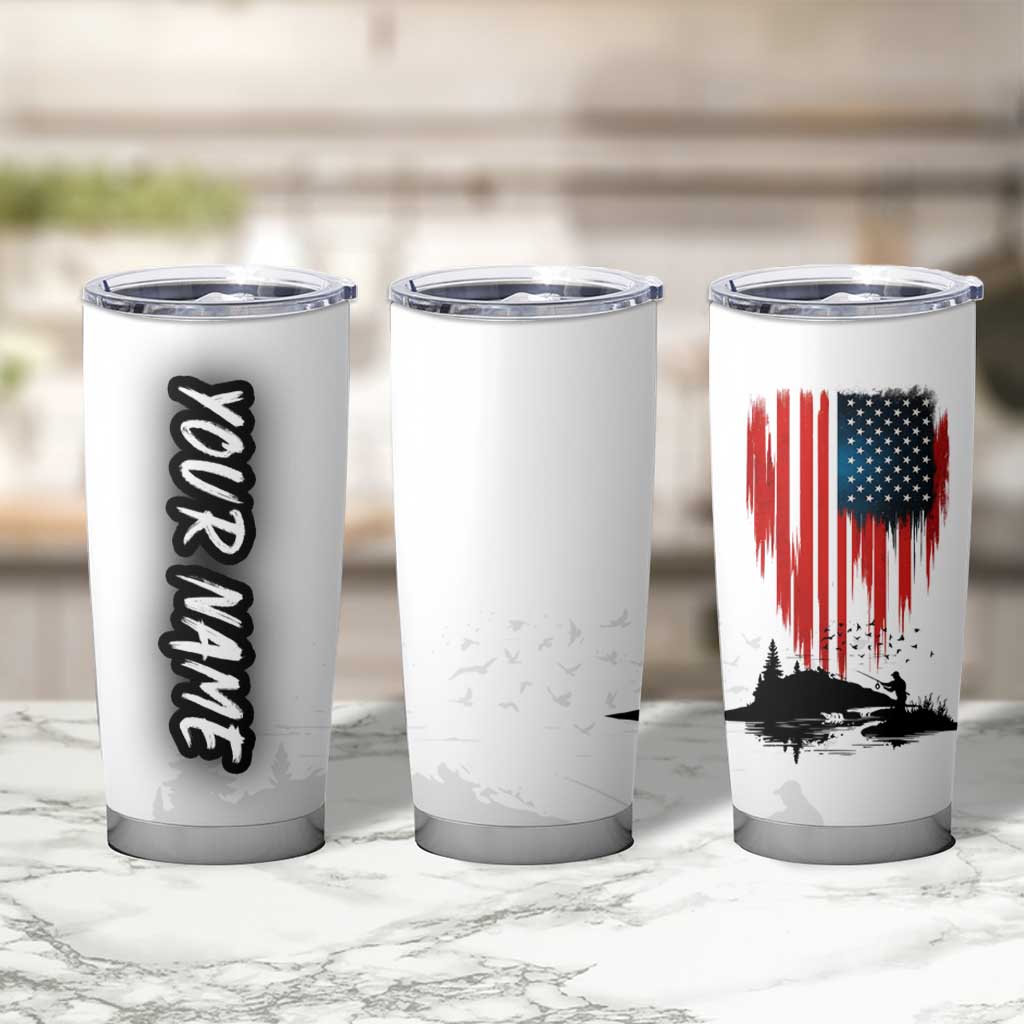 Custom Flag American Fishing Tumbler Cup Fish Silhouette in Grunge Patriotic - Wonder Print Shop