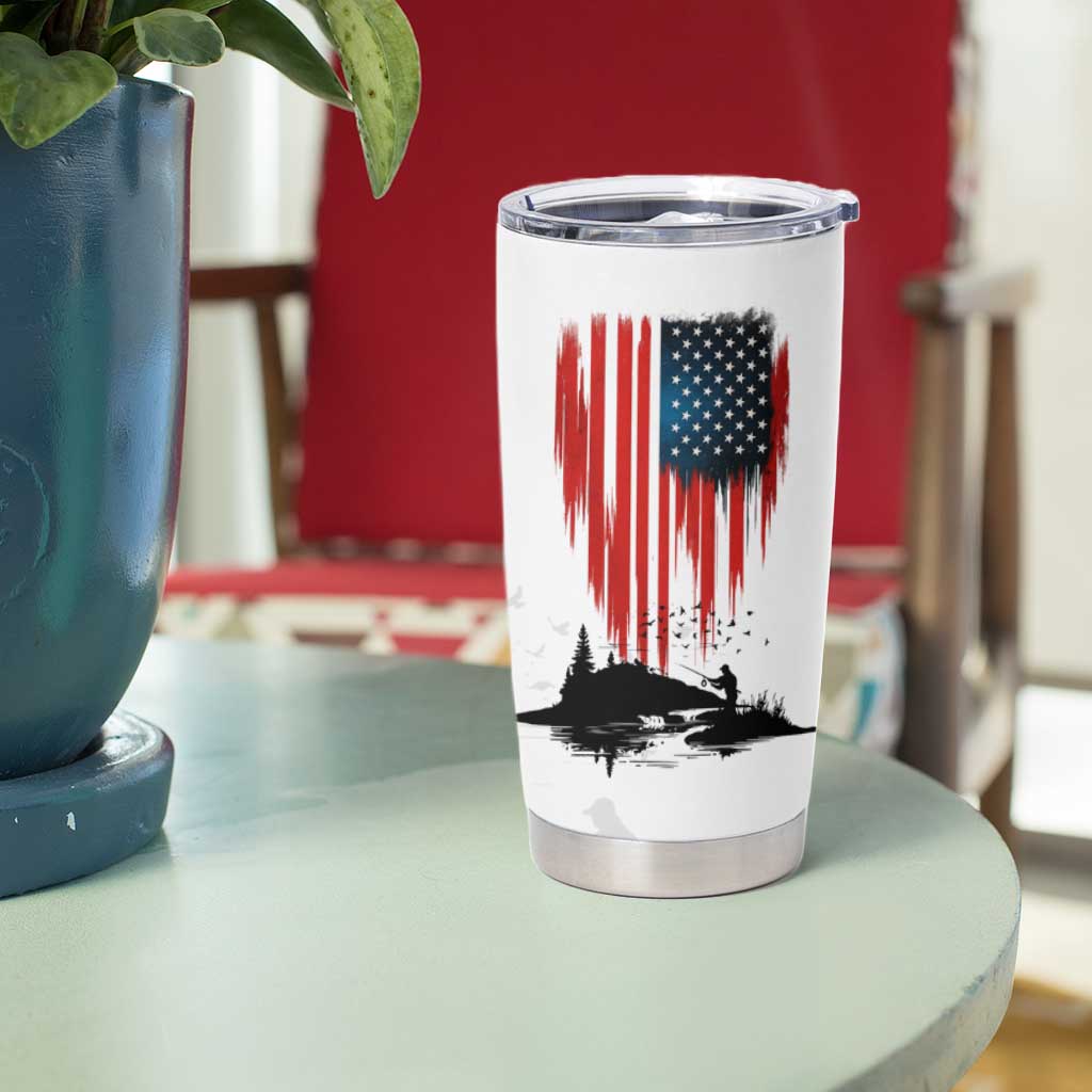 Custom Flag American Fishing Tumbler Cup Fish Silhouette in Grunge Patriotic - Wonder Print Shop