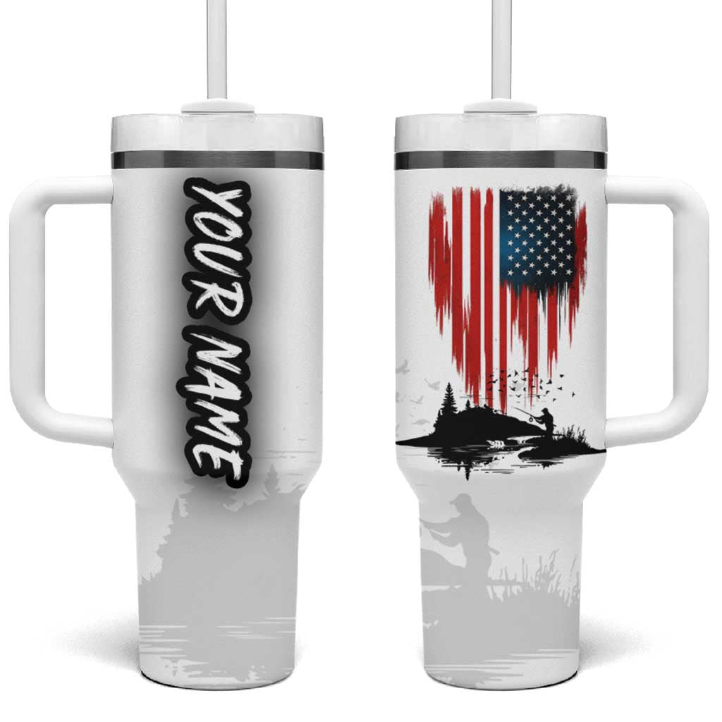 Custom Flag American Fishing Tumbler With Handle Fish Silhouette in Grunge Patriotic - Wonder Print Shop