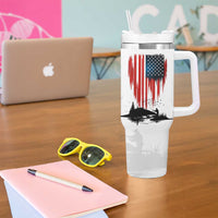 Custom Flag American Fishing Tumbler With Handle Fish Silhouette in Grunge Patriotic - Wonder Print Shop