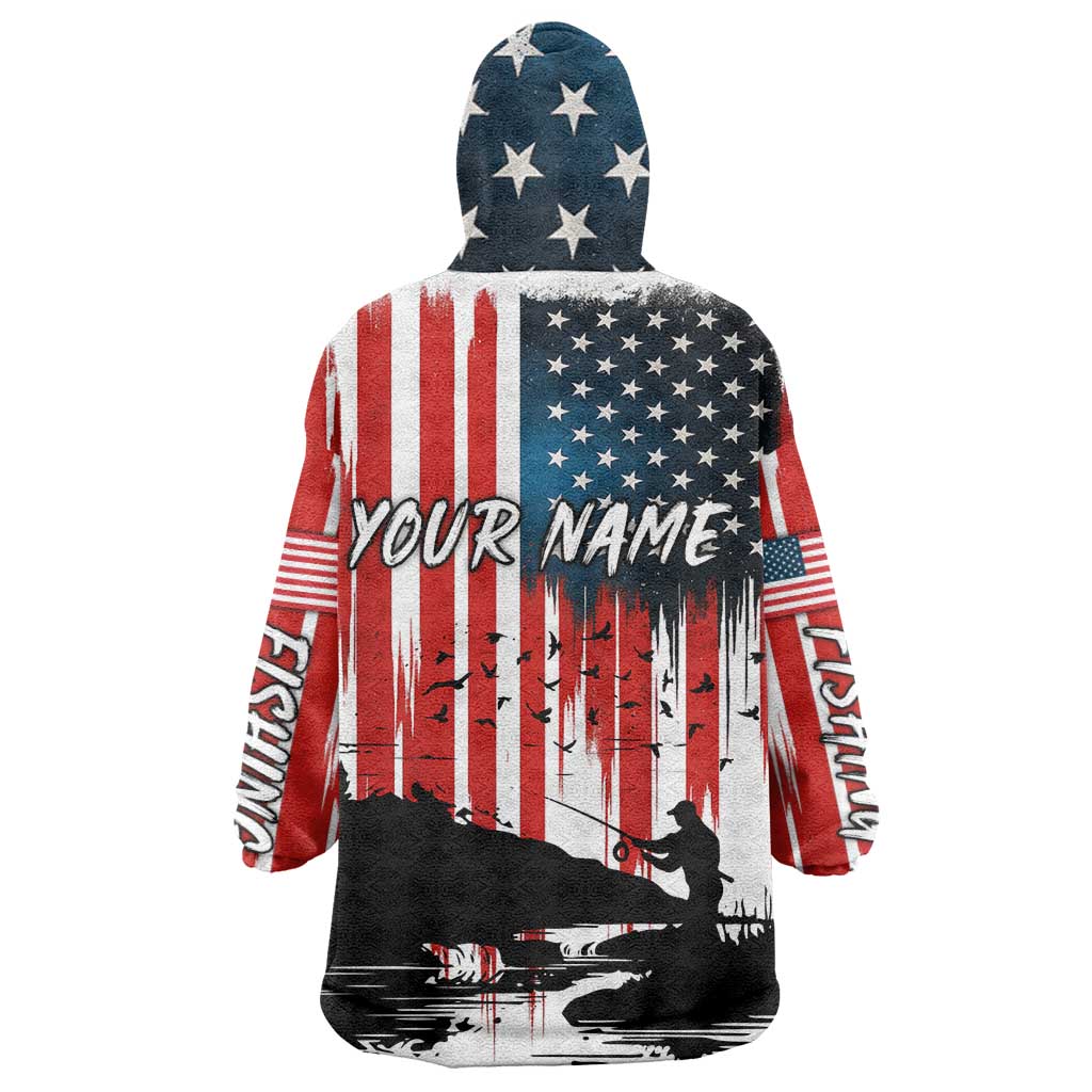 Custom Flag American Fishing Wearable Blanket Hoodie Fish Silhouette in Grunge Patriotic - Wonder Print Shop