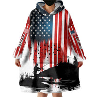 Custom Flag American Fishing Wearable Blanket Hoodie Fish Silhouette in Grunge Patriotic - Wonder Print Shop
