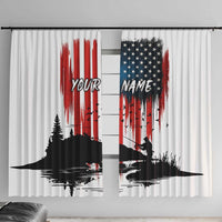 Custom Flag American Fishing Window Curtain Fish Silhouette in Grunge Patriotic - Wonder Print Shop