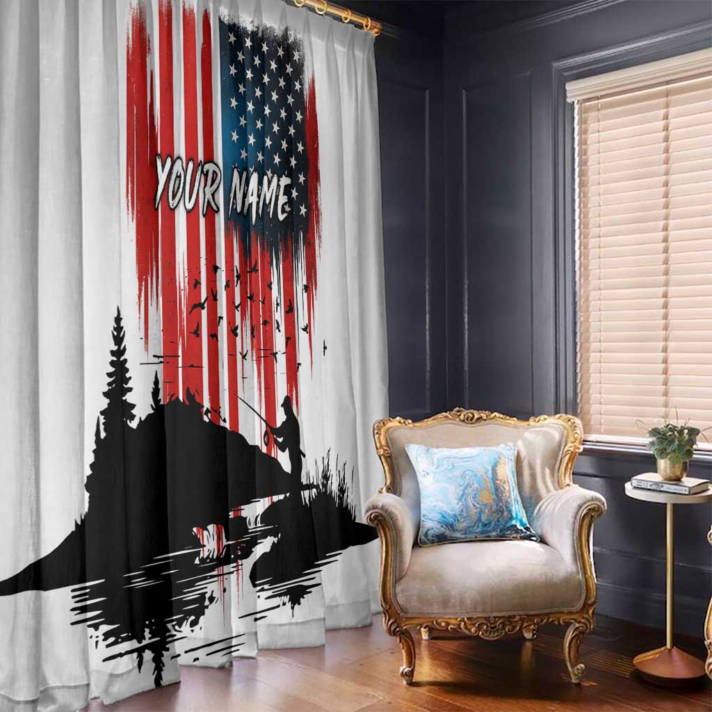 Custom Flag American Fishing Window Curtain Fish Silhouette in Grunge Patriotic - Wonder Print Shop